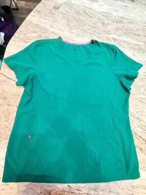 HeartSoul 2XL Teal Scrub Top Plus Size Nurse Medical Uniform Cute Heart Trim